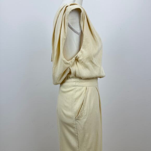Free People Avery One Shoulder Jumpsuit Wide Leg Pockets Cream Ivory US 4 NWT - Picture 12 of 16